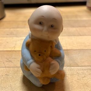 Tiny Porcelain Baby Cuddling Teddy